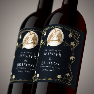 Elegante Art Nouveau Uilen Trouw Wijnlabel Wijn Etiket