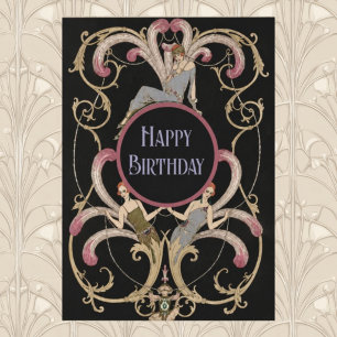 Elegante Art Nouveau-verjaardagskaart met vintage