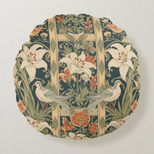 Elegante Art Nouveau Vintage Botanische Vogel Leli Rond Kussen