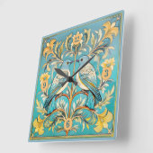 Elegante Art Nouveau Vogels Pat#23 Blauwgroen Perz Vierkante Klok (Hoek)