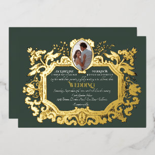 Elegante Art Nouveau Winterbos in Gouden Bruiloft Folie Uitnodiging