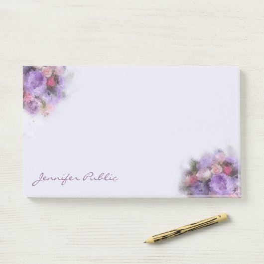 Elegante Art Sjabloon Oliekleur Bloemen Hand Scrip Post-it® Notes (Op bureau)
