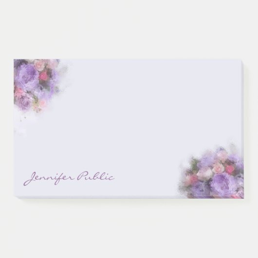 Elegante Art Sjabloon Oliekleur Bloemen Hand Scrip Post-it® Notes (Voorkant)