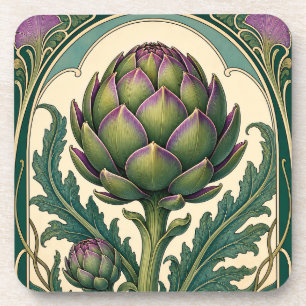 Elegante Artisjok Art Nouveau Stijl Bier Onderzetter