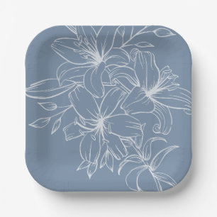Élégante Assiette Carrée en Papier Fleur de Lys Bl