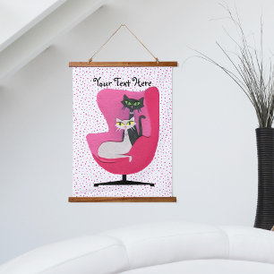 Elegante Atomic Cats in Roze Stoel Stippen Hangend Wandkleed