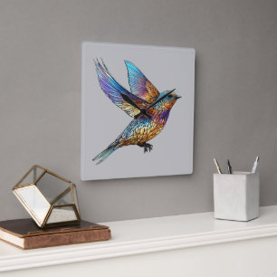 "Elegante Aviator" Meerkleurige Giervogel Vierkante Klok