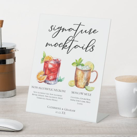 Elegante Avond Bruiloft Mocktails Menu Reclamebord Met Voetstuk (Insitu)