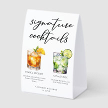 Elegante avond bruiloft signature cocktails menu