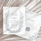 Elegante Azure Ivoor Bloemen Krans QR Code Huwelij