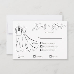Elegante B & W bruiloft Tux & jurk Formele bruilof RSVP Kaartje