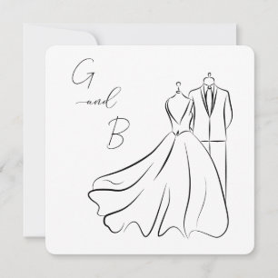 Elegante B & W bruiloft Tux & jurk Vierkante bruil Kaart