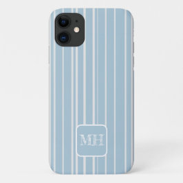 Elegante baby blauw gestreepte monogram iPhone 11 hoesje