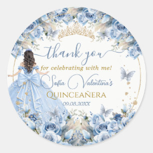 Elegante Baby Blauwe Gouden Quinceañera Prinses St Ronde Sticker