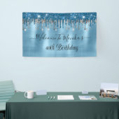 Elegante Baby Blue Sparkle Glitter Drips Verjaarda Spandoek (Beurs)