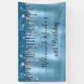 Elegante Baby Blue Sparkle Glitter Drips Verjaarda Spandoek (Verticaal)