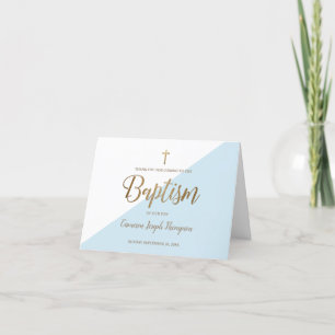 Elegante Baby Boy Blauw Doopsel Goud Dank u Bedankkaart