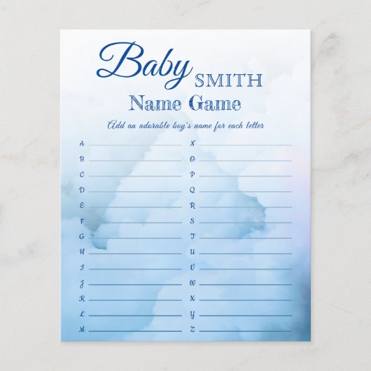 Elegante baby boy shower naam en ontcijfer spel (Voorkant)