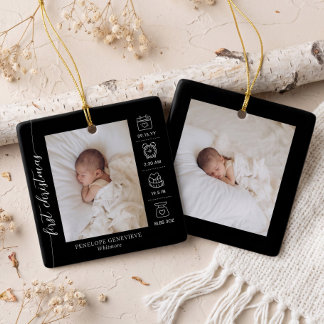 Elegante Baby Eerste Kerstmis Geboorte Stats Foto Keramisch Ornament