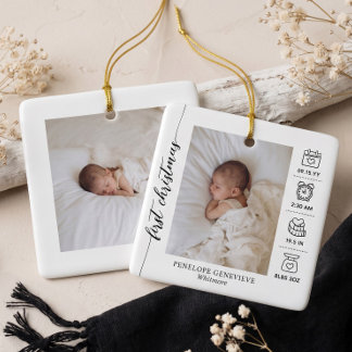 Elegante Baby Eerste Kerstmis Geboorte Stats Foto Keramisch Ornament