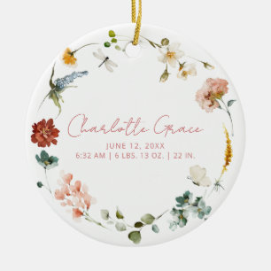 Elegante Baby Foto Roze Tuin Bloemen Geboortestati Keramisch Ornament