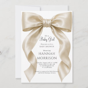 Elegante baby girl shower met satijnen strik kaart