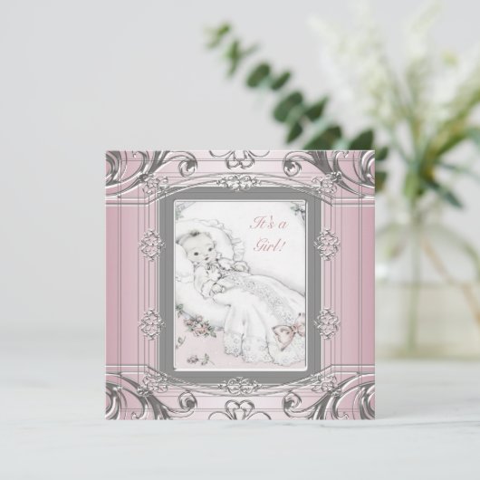 Elegante  Baby Meisje Douche Uitnodigingen (Staand voorkant)