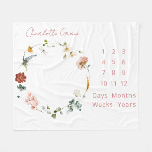 Elegante Baby Milestone Roze Waterverf Bloemen Fleece Deken