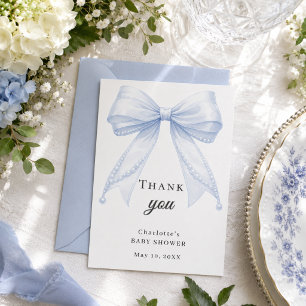 Elegante baby shower boog blauwe parels bedankkaart