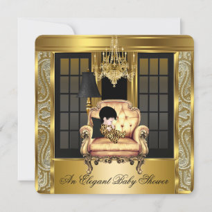 Elegante baby shower damast kroonluchter gouden st kaart