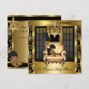 Elegante Baby Shower Kroonluchter Gouden Stoel 3A Kaart