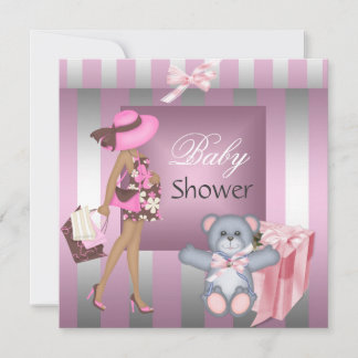 Elegante baby shower mooie roze zilveren streep ca kaart
