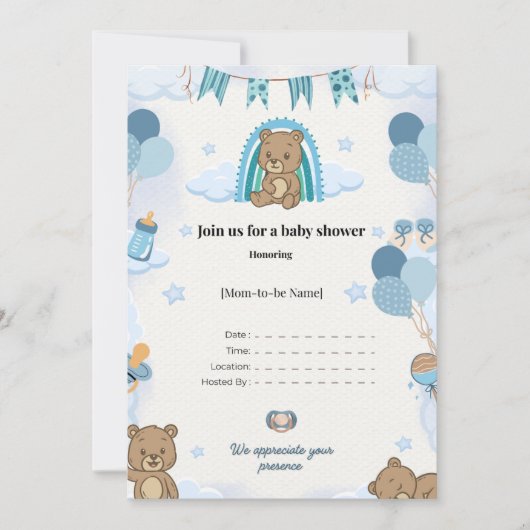 Elegante baby shower uitnodiging (Voorkant)