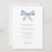 Elegante baby showers uitnodiging met blauw lint (Voorkant)