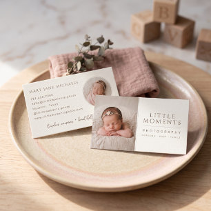 Elegante babyfotografie branding zachte neutrale k visitekaartje