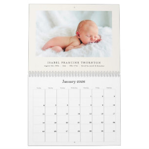 Elegante babygeboorteaankondiging 2026 foto kalender