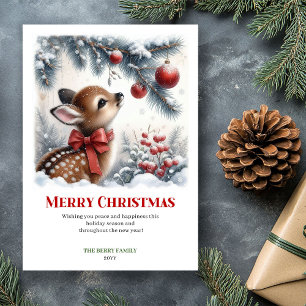 Elegante babyree Winter Scene Watercolor Kerstmis Feestdagenkaart