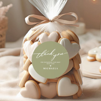 Elegante Babyshower Handgeschreven Script Bedanktk Ronde Sticker