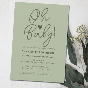 Elegante babyshower tekst Modern saliegroen Kaart