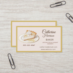 Elegante bakkerij met taartpunt & gouden bloemmoti visitekaartje