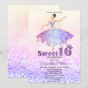 Elegante Ballerina Glitter Bokeh Sweet 16 Kaart