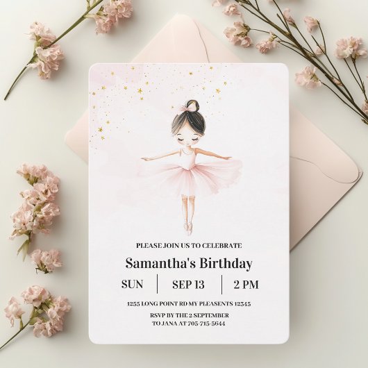 Elégante Ballerina rose Invitation Anniversaire
