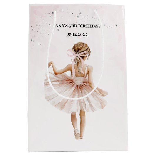 Elegante ballerina roze verjaardag medium cadeauzakje (Voorkant)