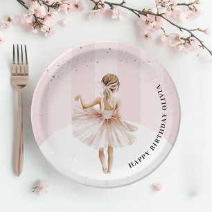 Elegante ballerina roze verjaardag papieren bordje
