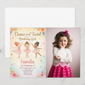 Elegante Ballerina Verjaardag Uitnodiging met foto (Voorkant / Achterkant)
