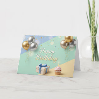 Elegante Ballonnen & Cupcake – Moderne Verjaardag Bedankkaart