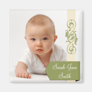 Elegante Banner Baby Foto Keepsake - Groen Magneet