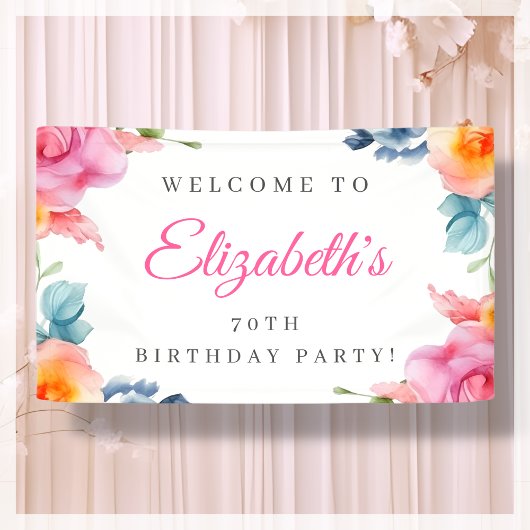 Élégante bannière de bienvenue florale 70e anniver