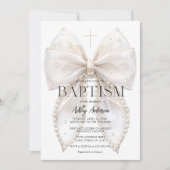 Élégante Baptême de la Bow blanche Invitation de f (Devant)