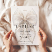 Élégante Baptême de la Bow blanche Invitation de f
